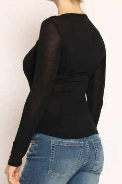 T-shirt elasticizzata misto seta nero