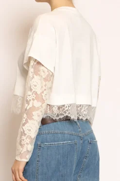 T-shirt inserti in pizzo burro