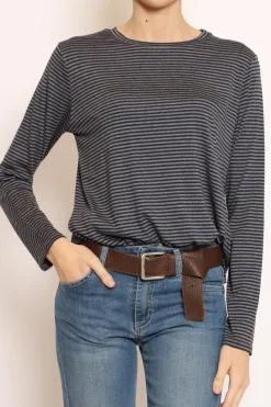 T-shirt manica lunga righe grigio/blu