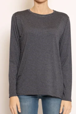 T-shirt manica lunga righe grigio/blu
