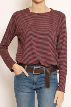 T-shirt manica lunga righe grigio/vino