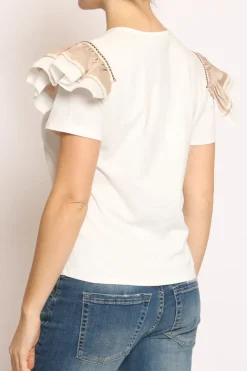 T-shirt manica volant bianco/beige/bianco