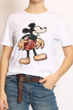 T-shirt patch topo bianco mickey