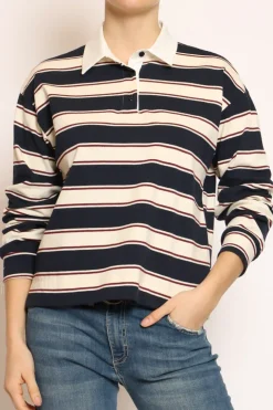 T-shirt polo a righe blu/burro/bordeaux