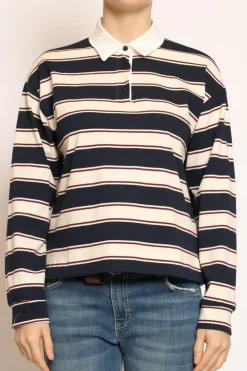 T-shirt polo a righe blu/burro/bordeaux