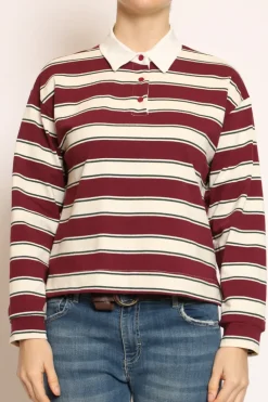 T-shirt polo a righe bordeaux/burro/verde bottiglia