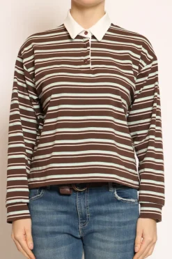 T-shirt polo a righe moka/acqua/burro