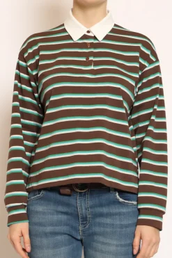 T-shirt polo a righe moka/azzurro/verde