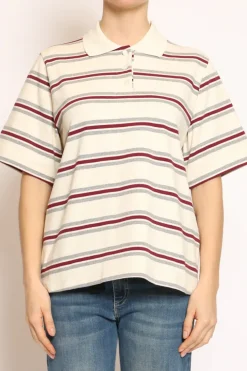 T-shirt polo riga burro/vino/grigio