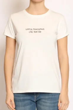 T-shirt ricamo PAZIENZA bianco/moro