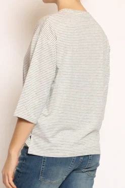 T-shirt righe a scatola in jersey manica 3/4 grigio/bianco