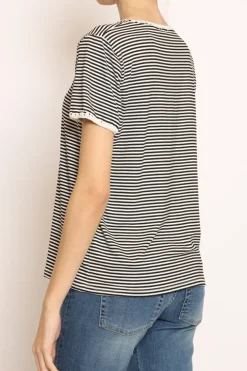 T-shirt righe fine con macramu00e8 bianco/nero