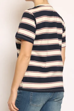 T-shirt righe girocollo blu/burro/bordeaux