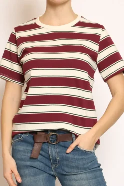 T-shirt righe girocollo bordeaux/burro/verde bottiglia