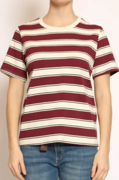 T-shirt righe girocollo bordeaux/burro/verde bottiglia