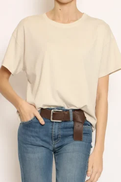 T-shirt scatola elasticizzata mezza manica beige