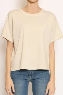 T-shirt scatola elasticizzata mezza manica beige