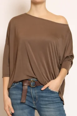 T-shirt scatola over 100%LYOCELL FIBRA NATURALE cioccolato