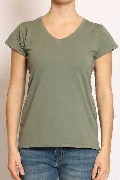 T-shirt scollo V elasticizzata mezza manica militare