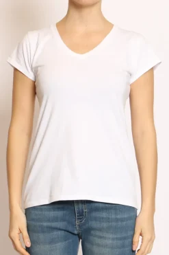 T-shirt scollo V elasticizzata mezza manica bianco