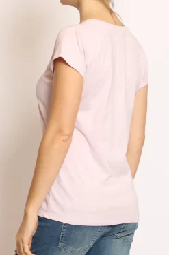 T-shirt scollo V elasticizzata mezza manica rosa