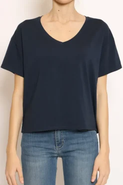 T-shirt scollo V mezza manica blu