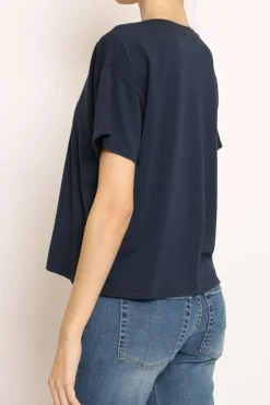 T-shirt scollo V mezza manica blu
