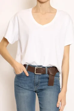 T-shirt scollo V mezza manica bianco