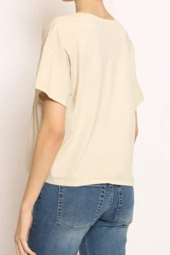 T-shirt scollo V mezza manica beige