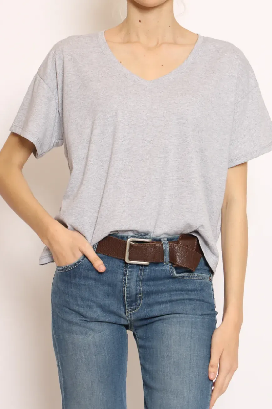 T-shirt scollo V mezza manica grigio melange