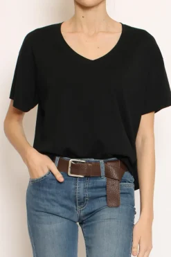 T-shirt scollo V mezza manica nero