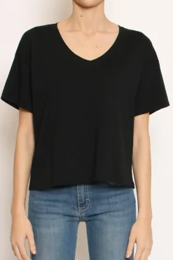 T-shirt scollo V mezza manica nero