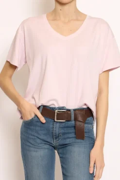 T-shirt scollo V mezza manica rosa