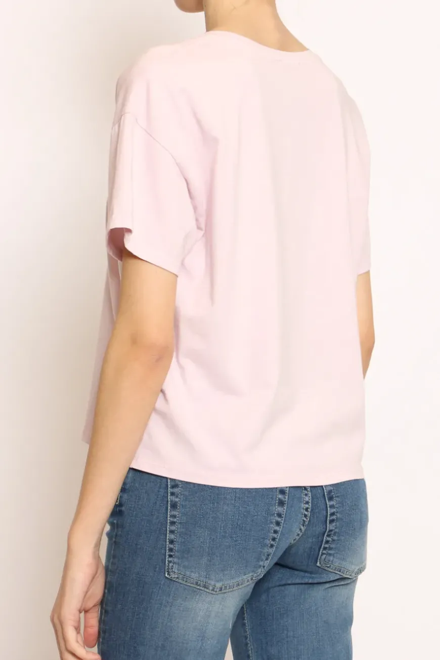 T-shirt scollo V mezza manica rosa