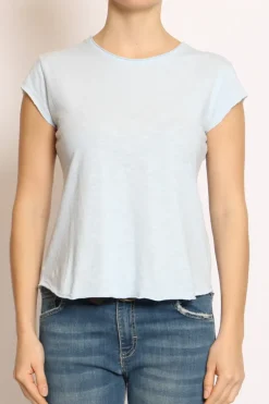 T-shirt taglio vivo cotone fiammato mezza manica cielo