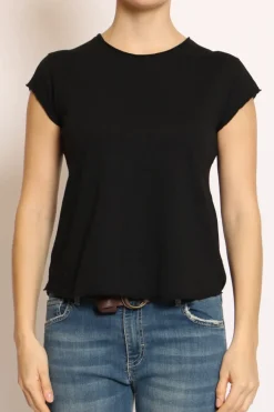 T-shirt taglio vivo cotone fiammato mezza manica nero