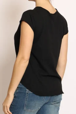 T-shirt taglio vivo cotone fiammato mezza manica nero