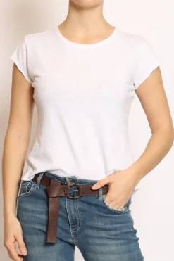 T-shirt taglio vivo cotone fiammato mezza manica bianco