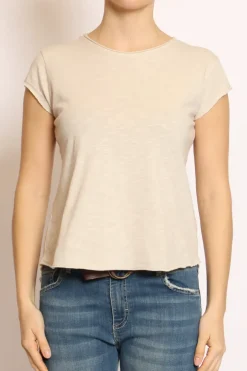 T-shirt taglio vivo cotone fiammato mezza manica beige
