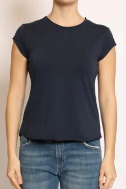 T-shirt taglio vivo mezza manica blu