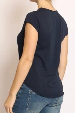 T-shirt taglio vivo mezza manica blu